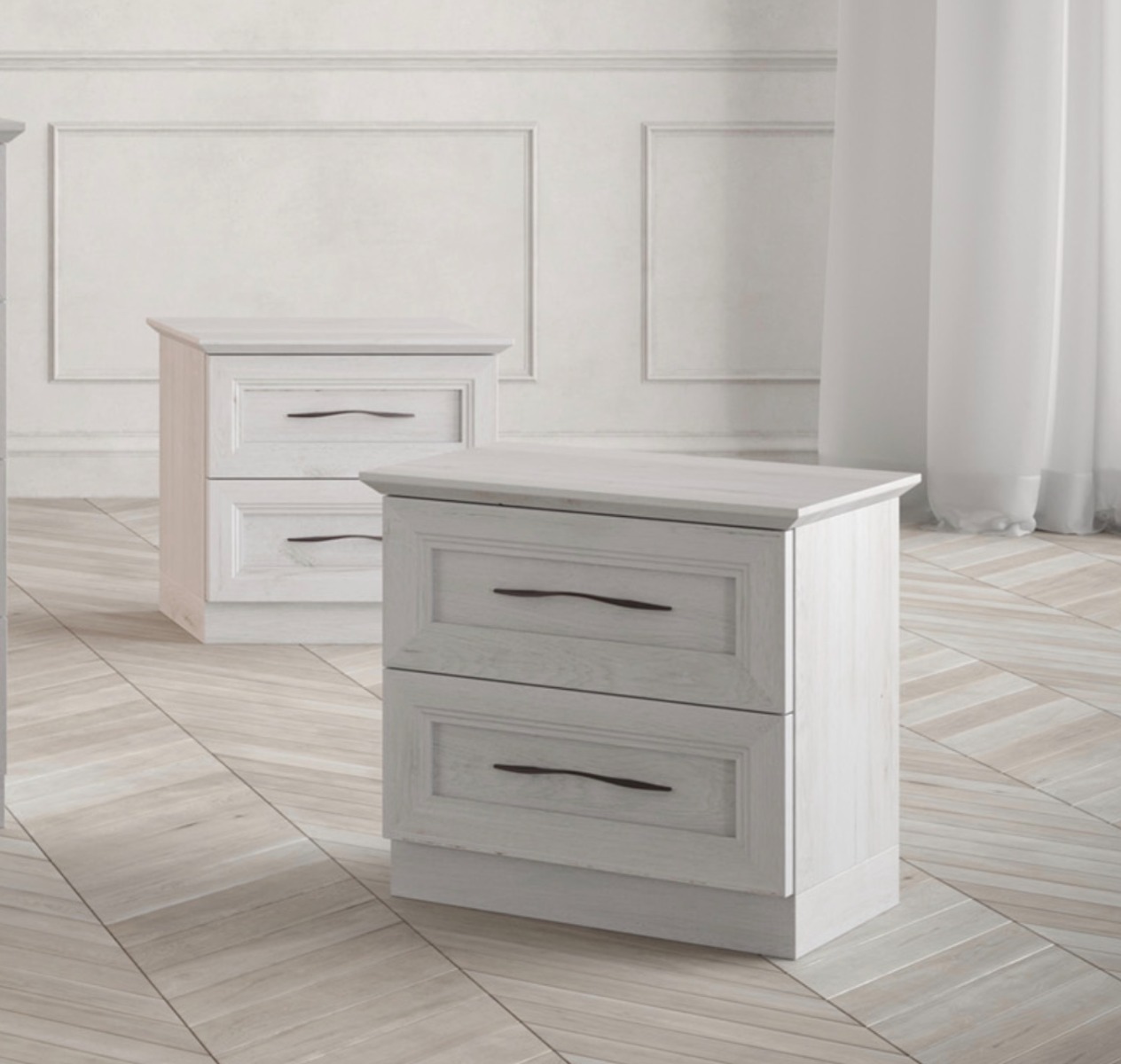 Coppia di comodini, finitura Rovere chiaro 