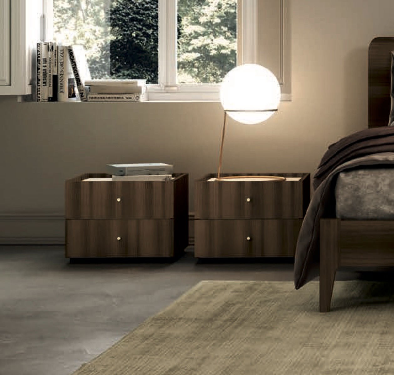 Coppia di comodini 2 cassetti in finitura Eucalipto