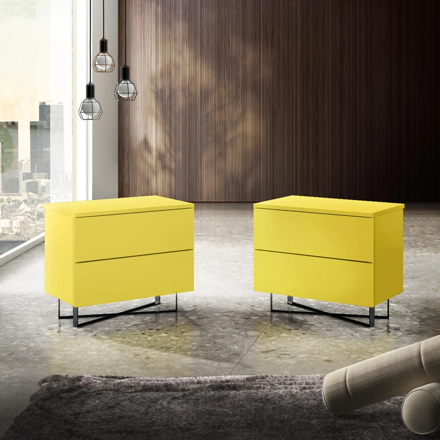 comodino laccato giallo