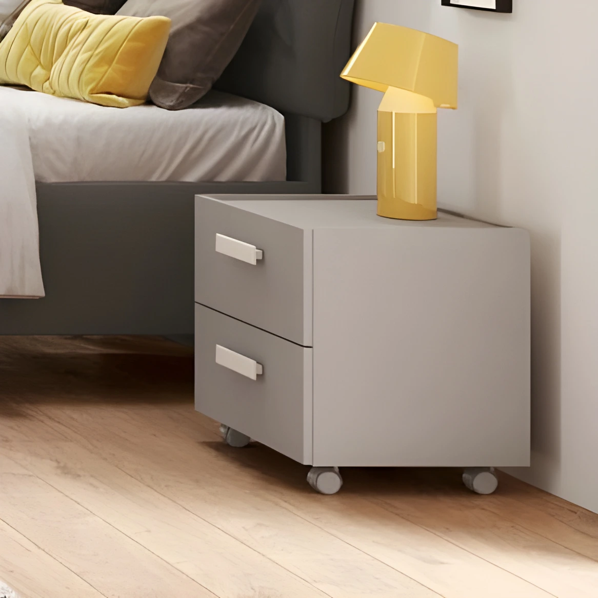 Comodino 2 cassetti con ruote, L.50 H.44, Gesso
