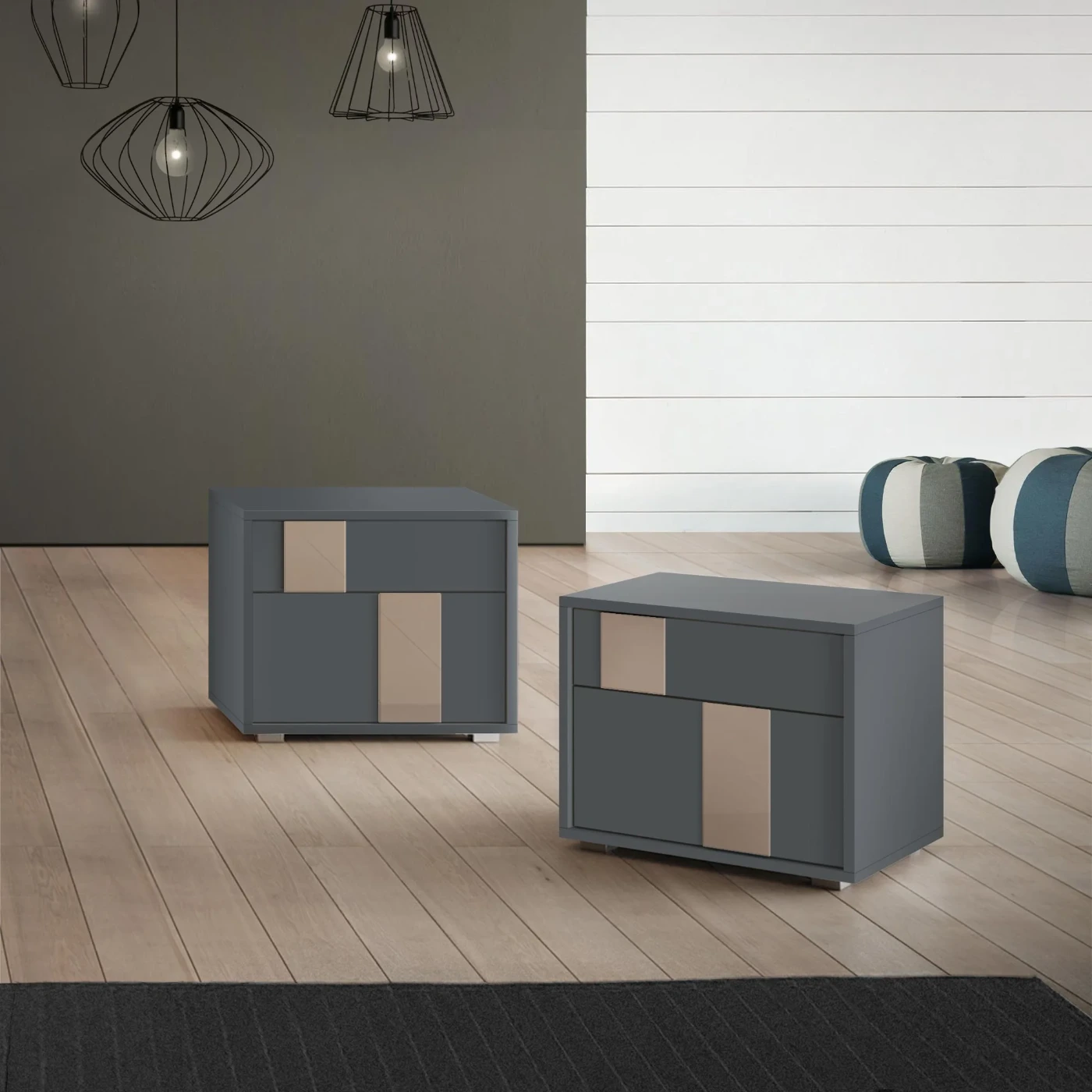 comodino laccato titanio