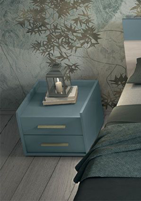 Coppia di comodini moderni a 2 cassetti, finitura Cadaques, made in Italy