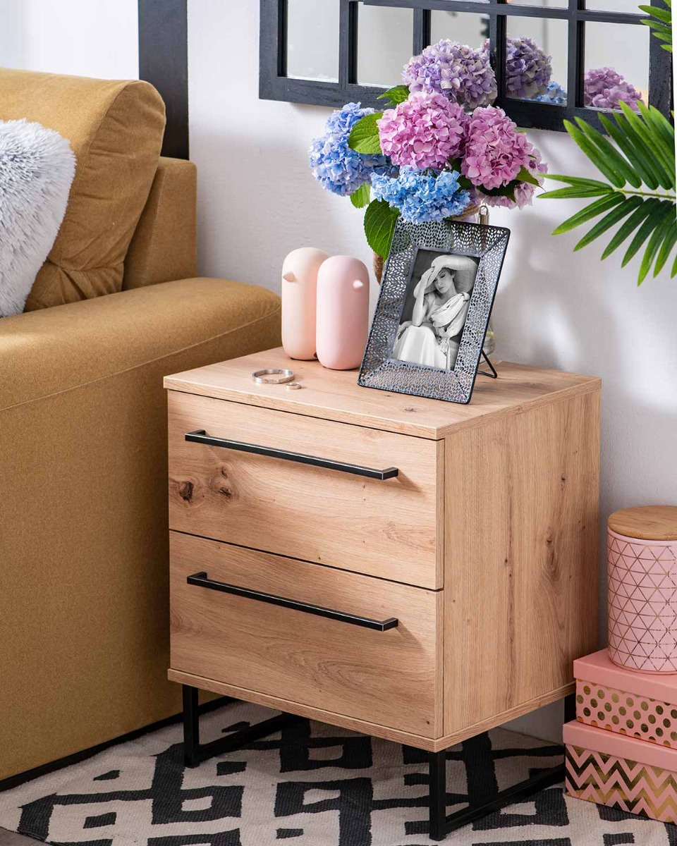 Comodino on 2 cassetti, finitura Rovere