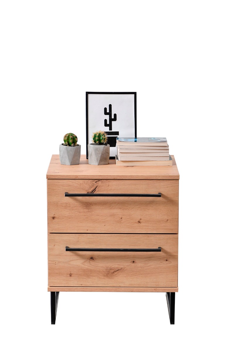 Comodino on 2 cassetti, finitura Rovere