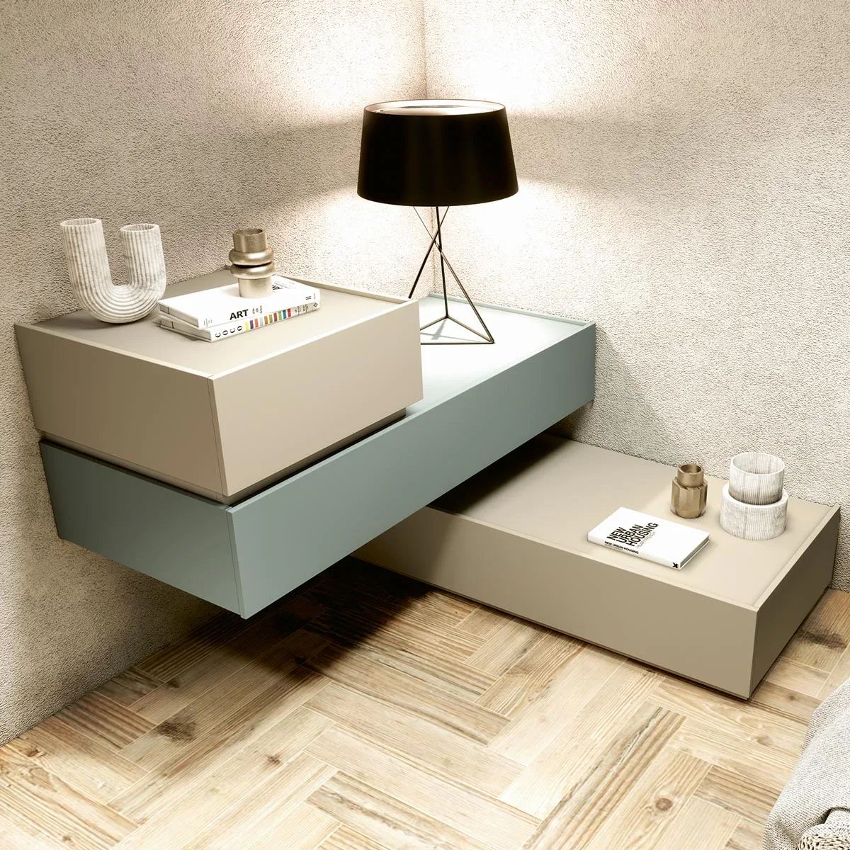 comò angolare sospeso