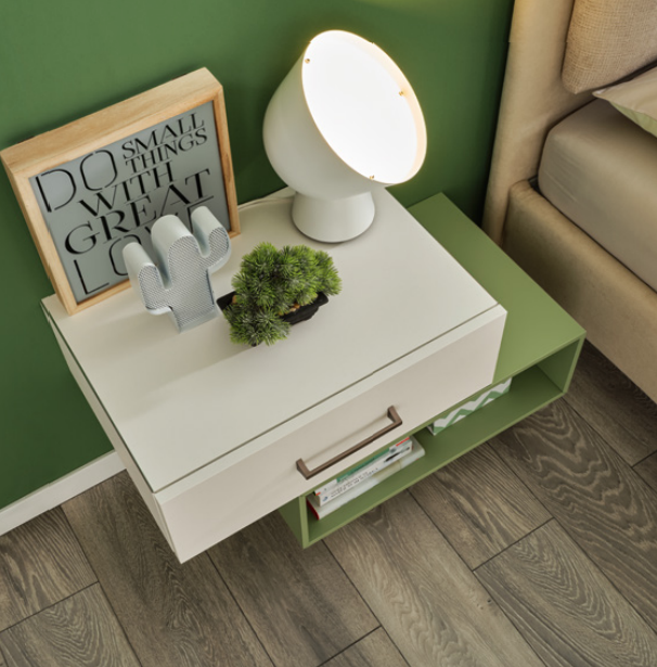 Comodino sospeso Moretti Compact, Bianco e Flora