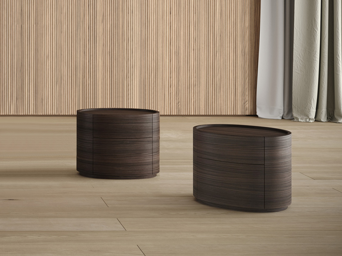 Coppia di comodini di design finitura nobilitato Teak 