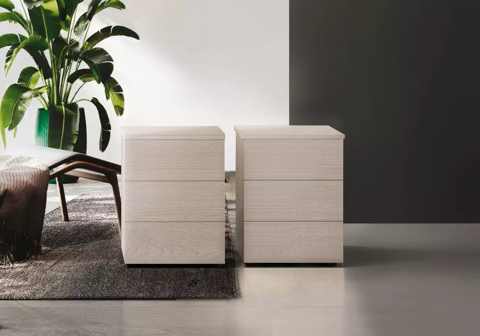 comodini 3 cassetti rovere