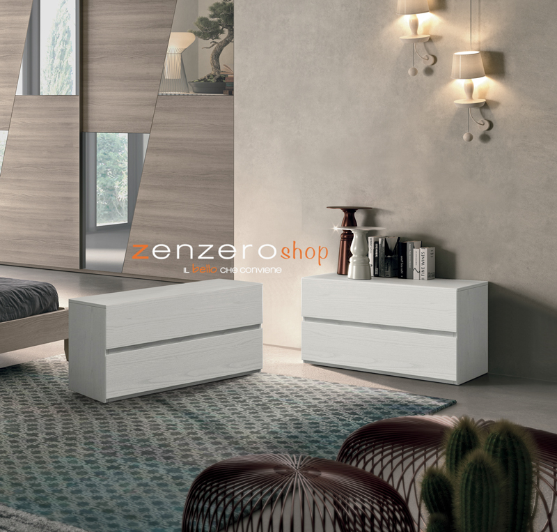Comò stretto  moderno con 2 cassetti  di alta qualità in finitura Frassinato bianco