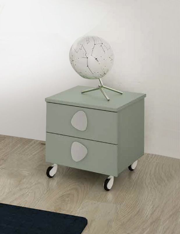 Comodino con 2 cassetti e ruote in finitura Agave
