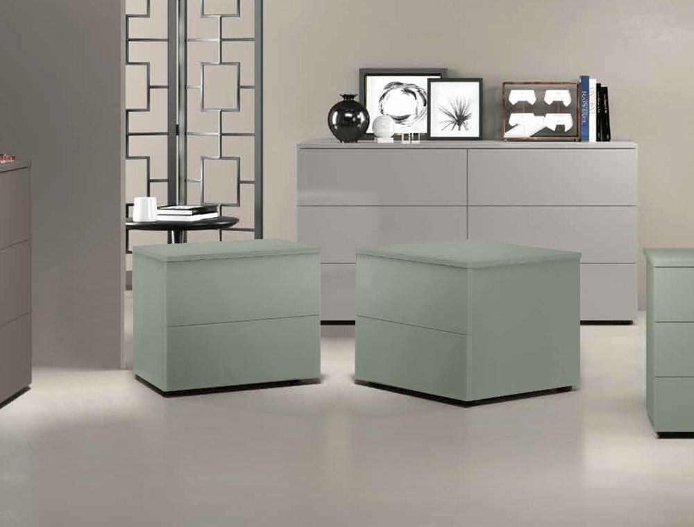 Coppia di comodini moderni a 2 cassetti, finitura Agave