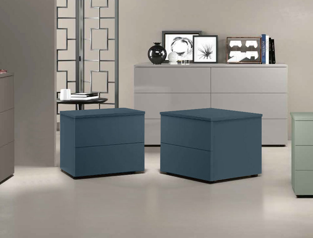 Coppia di comodini moderni a 2 cassetti, finitura Petrolio