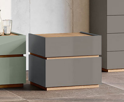 Coppia comodini larghi in finitura Grigio Cenere e Noce Biondo