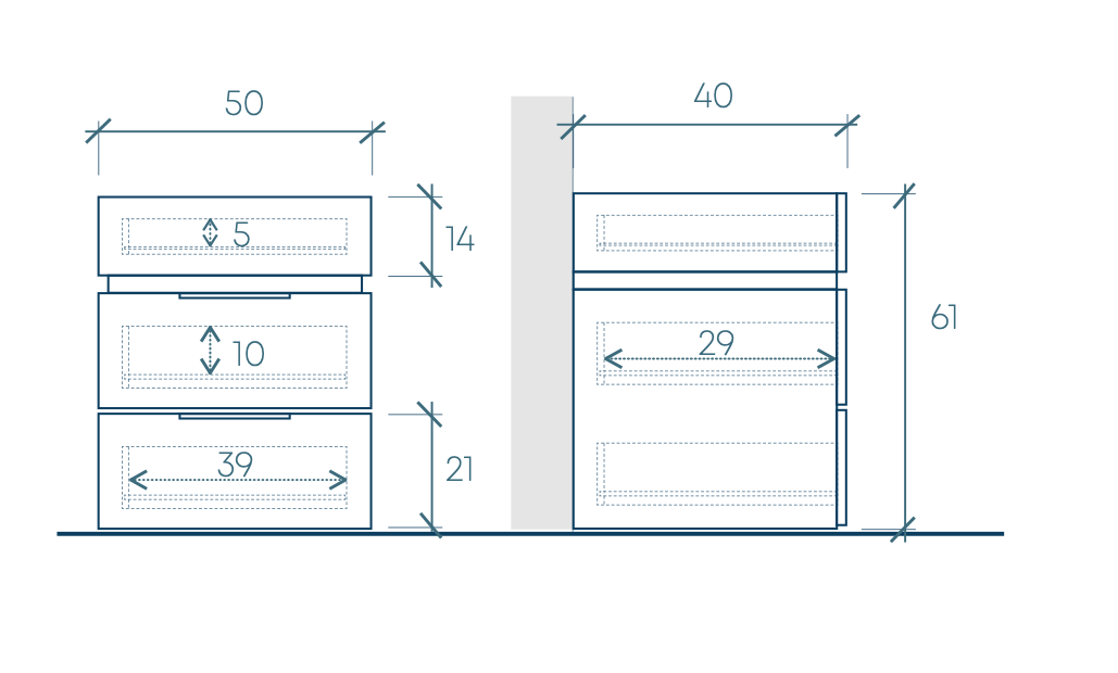 comodino 3 cassetti argilla