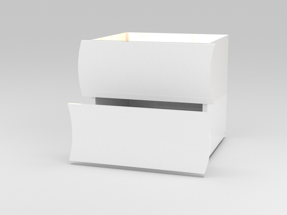 Set Completo, Coppia Comodini e Comò, bianco lucido, linea onda