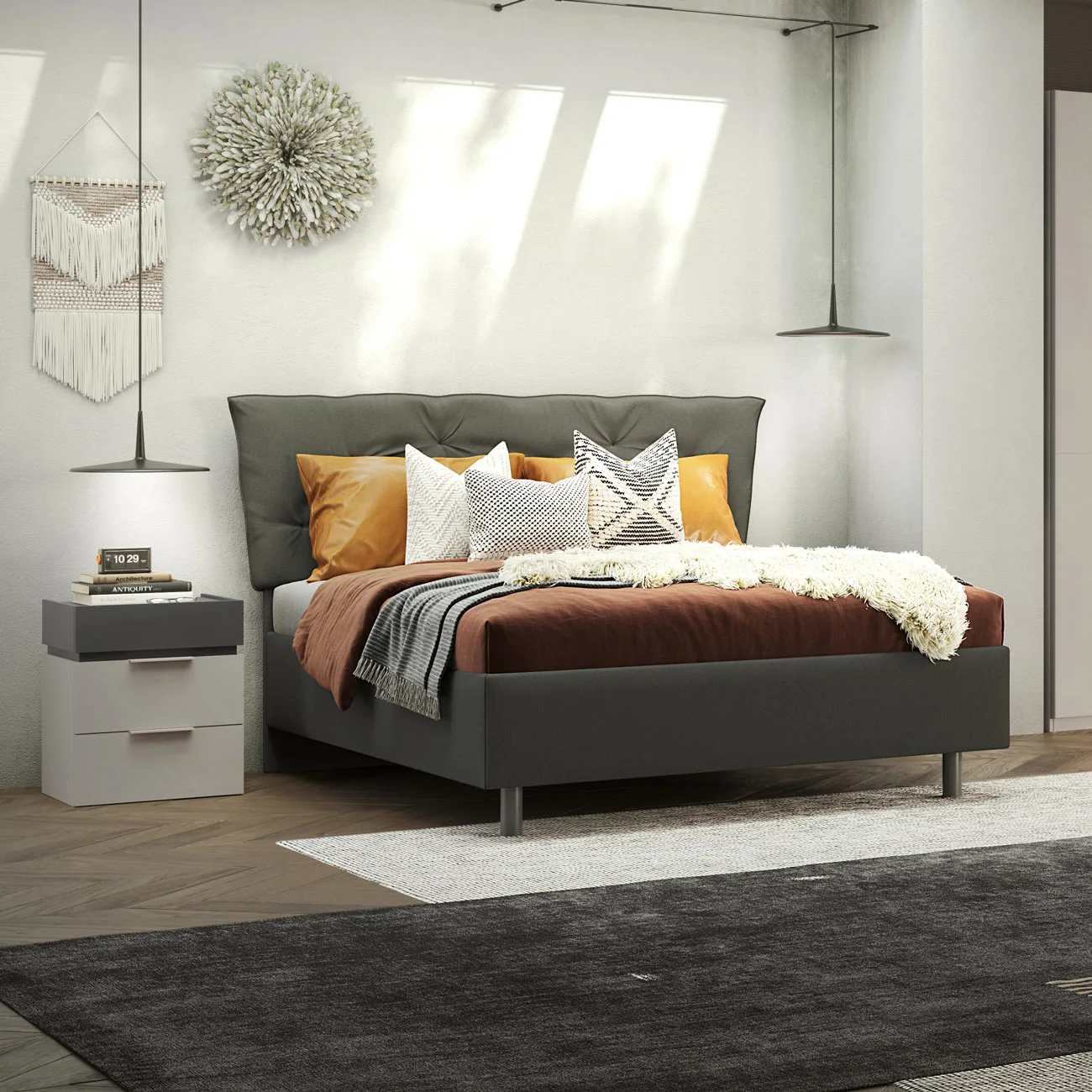 comodino 3 cassetti argilla