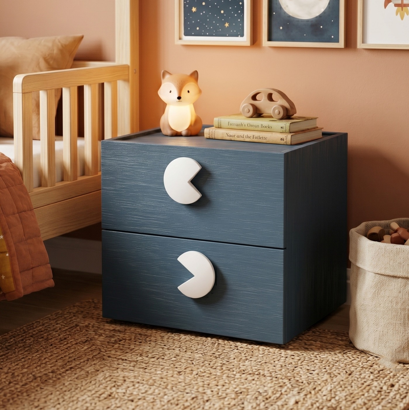 Comodino bambini 2 cassetti, Blu navy, L.50