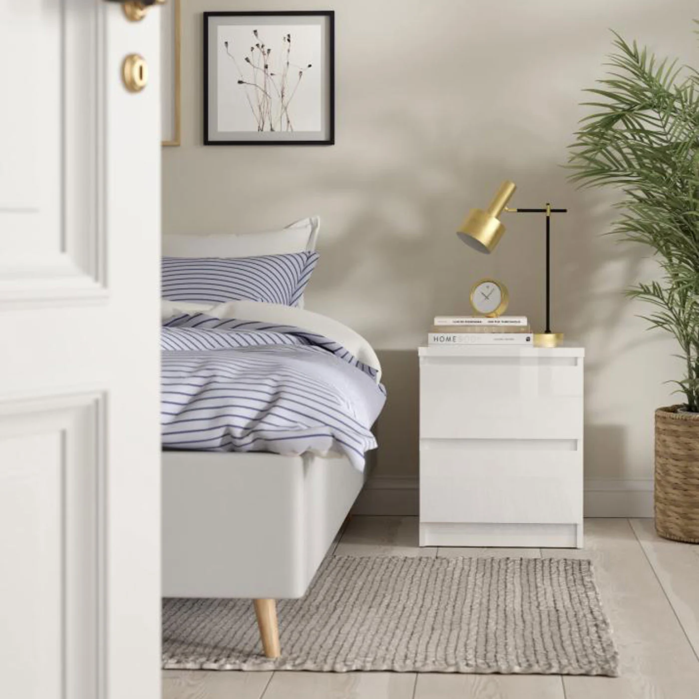 comodino bianco lucido 