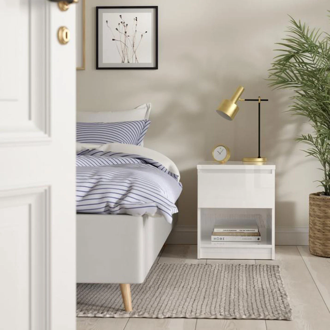 comodino bianco lucido