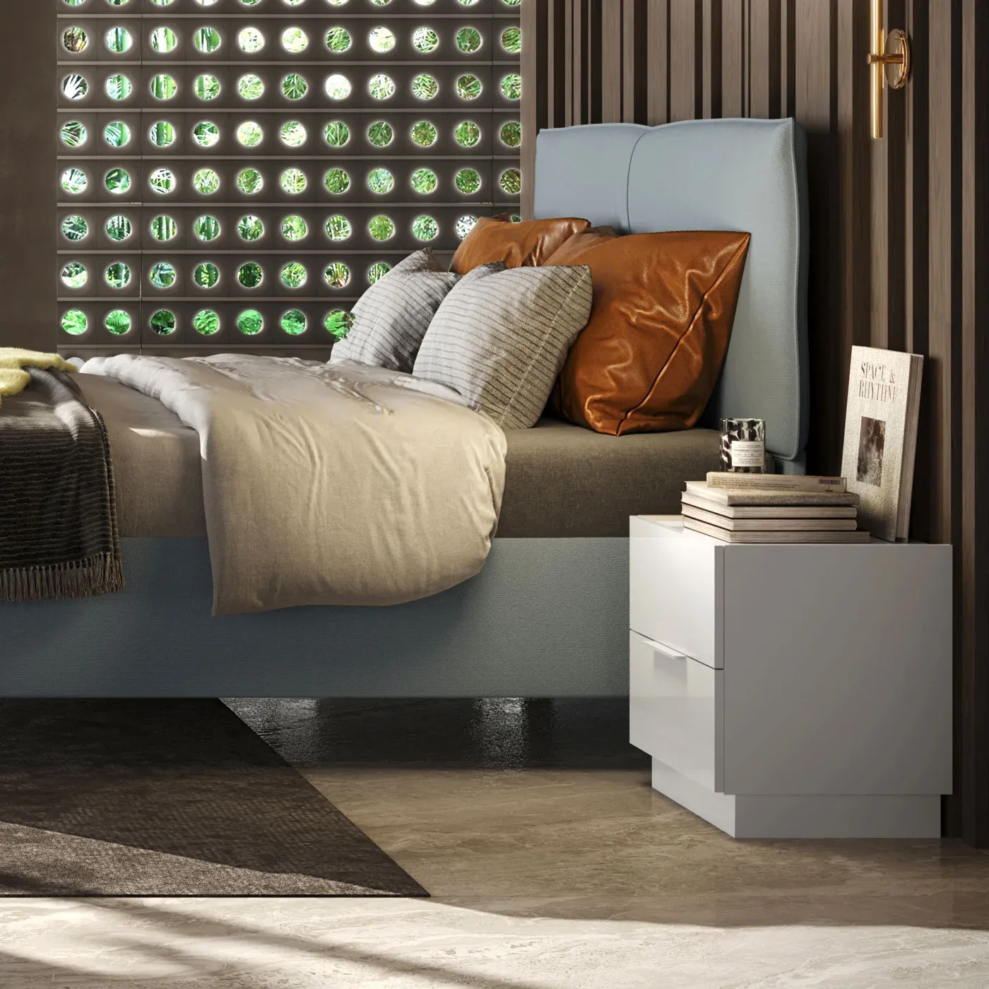 Camera matrimoniale moderna, Bianco lucido e Cadiz