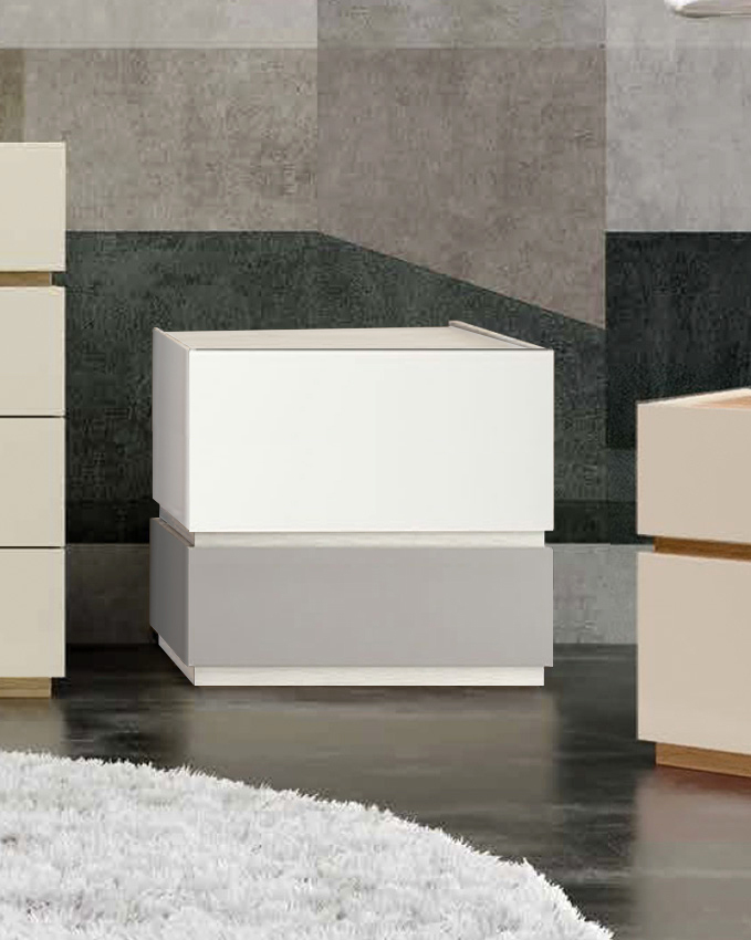 Coppia comodini larghi in finitura Bianco Opaco e Grigio Seta