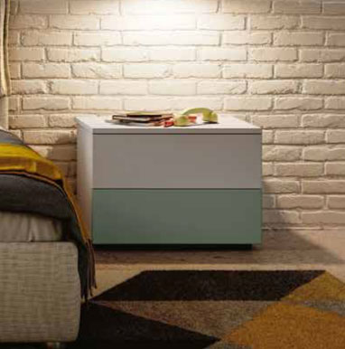 Set camerette comò e comodino, finitura Grigio cenere e Agave