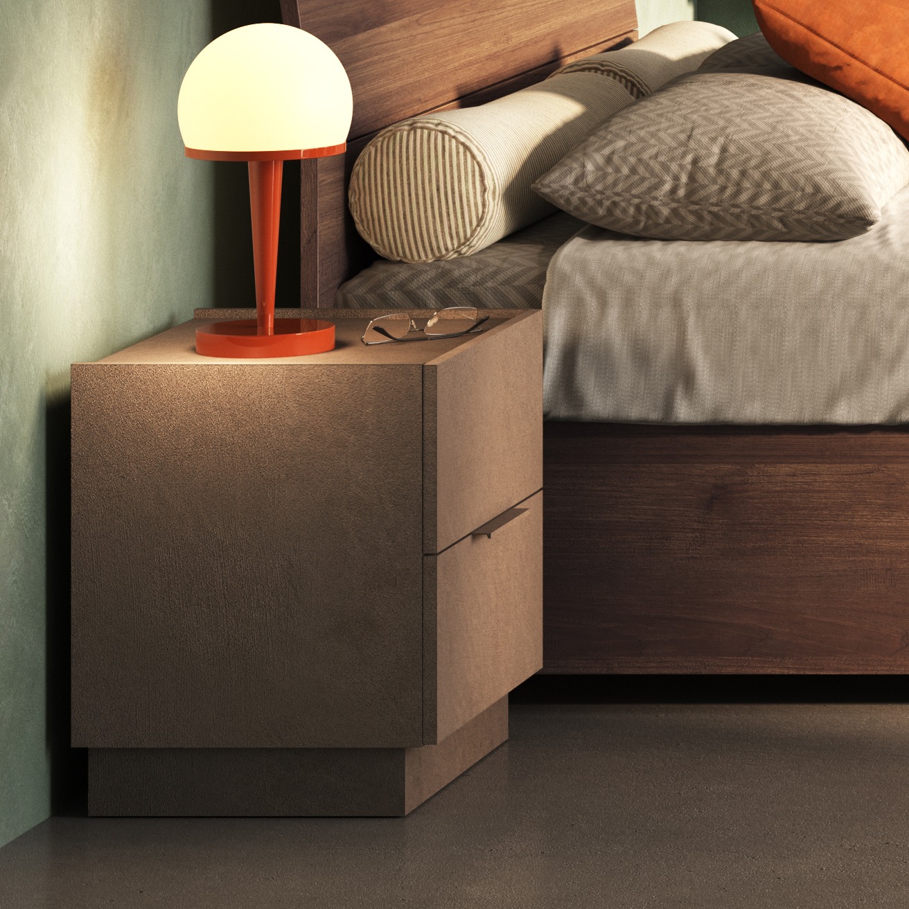 Letto singolo moderno, finitura Mercure, 80x195