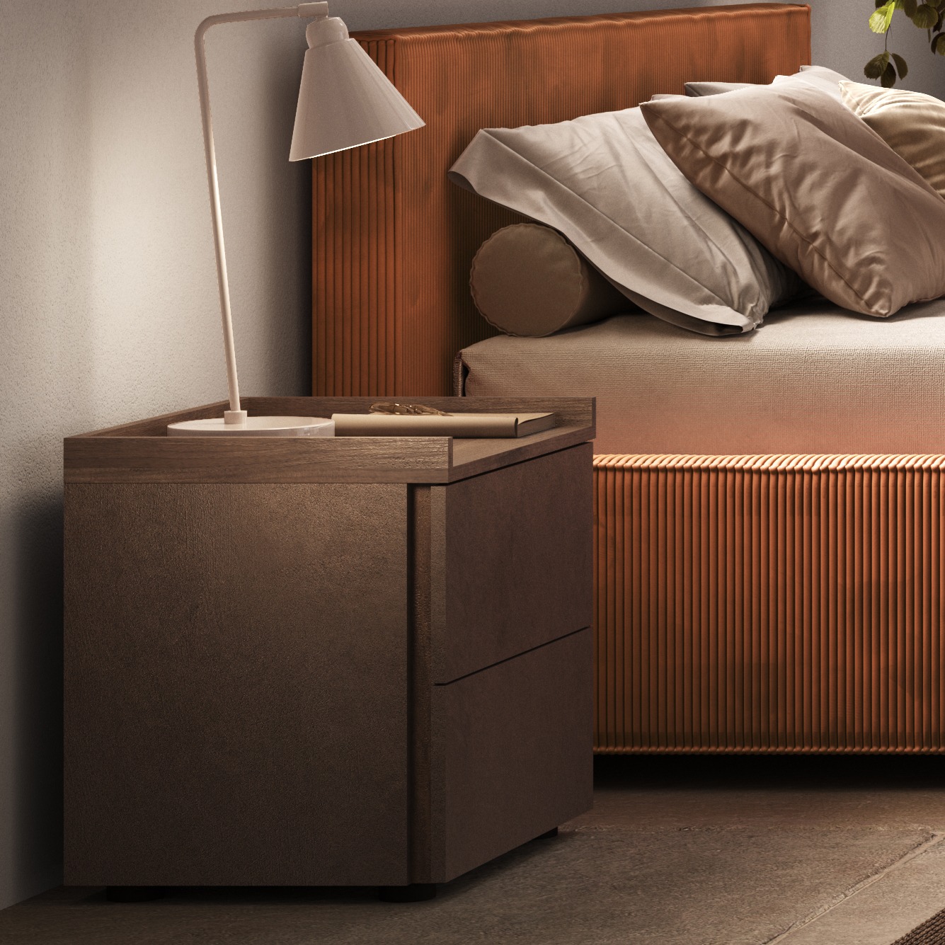 comodino vassoio bronzo