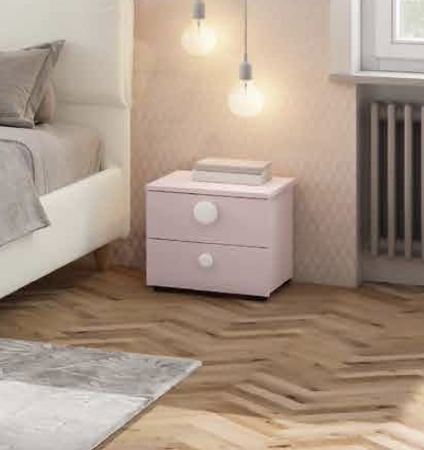 Comodino moderno per camerette, finitura Rosa confetto