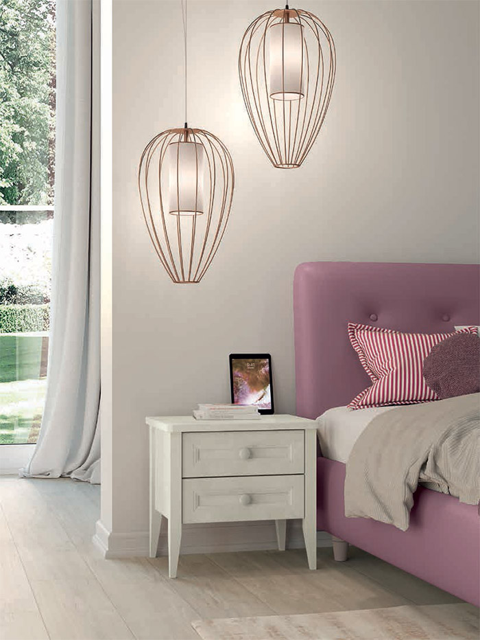 Comodino classico 2 cassetti, finitura Malta