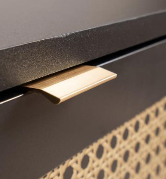 Comodino moderno nero con dettaglio Oro, 2 cassetti