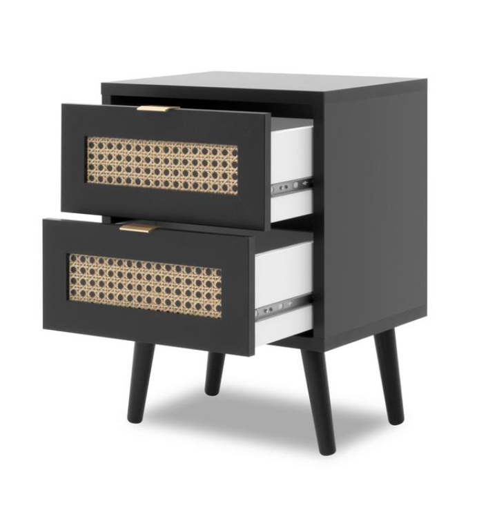 Comodino moderno nero con dettaglio Oro, 2 cassetti