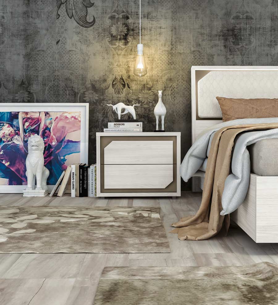 Coppia di comodini moderni, Olmo Bianco, Made in Italy