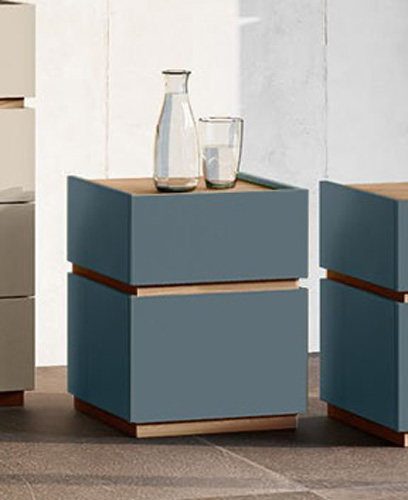 Coppia comodini stretti in finitura Petrolio e Noce biondo