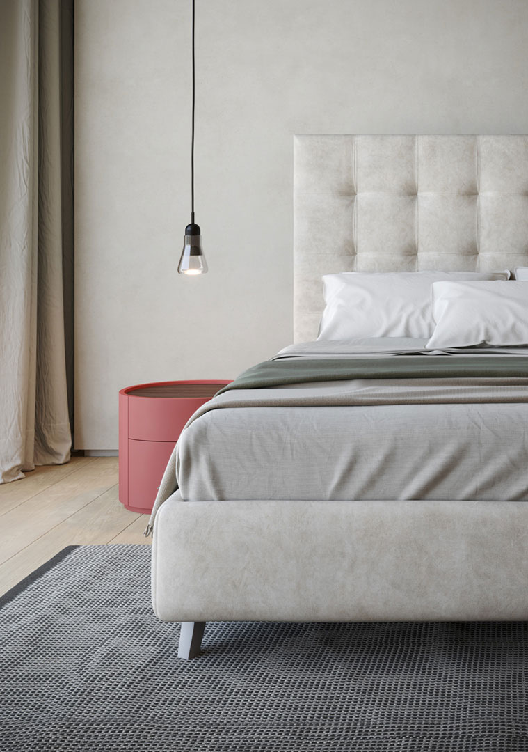 Coppia di comodini di design finitura nobilitato Teak e laccato opaco Porpora 