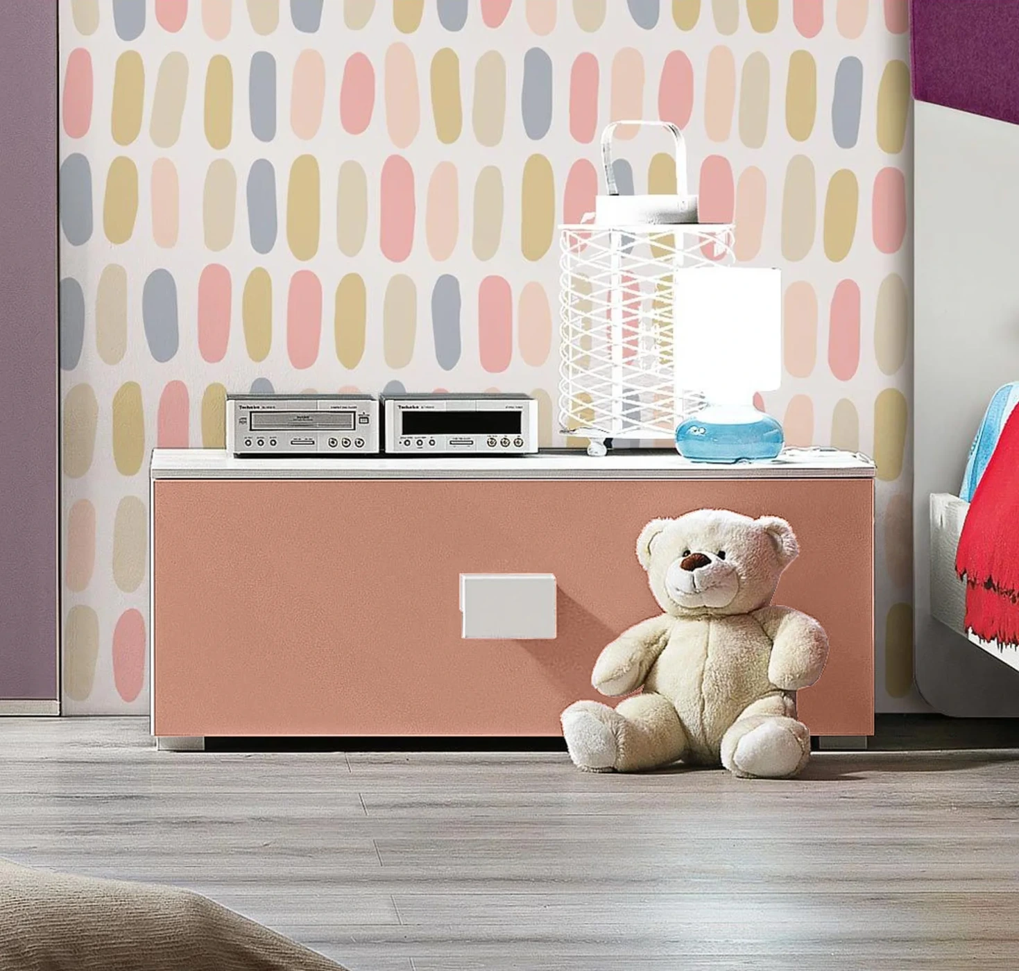 comodino 1 cassetto rosa