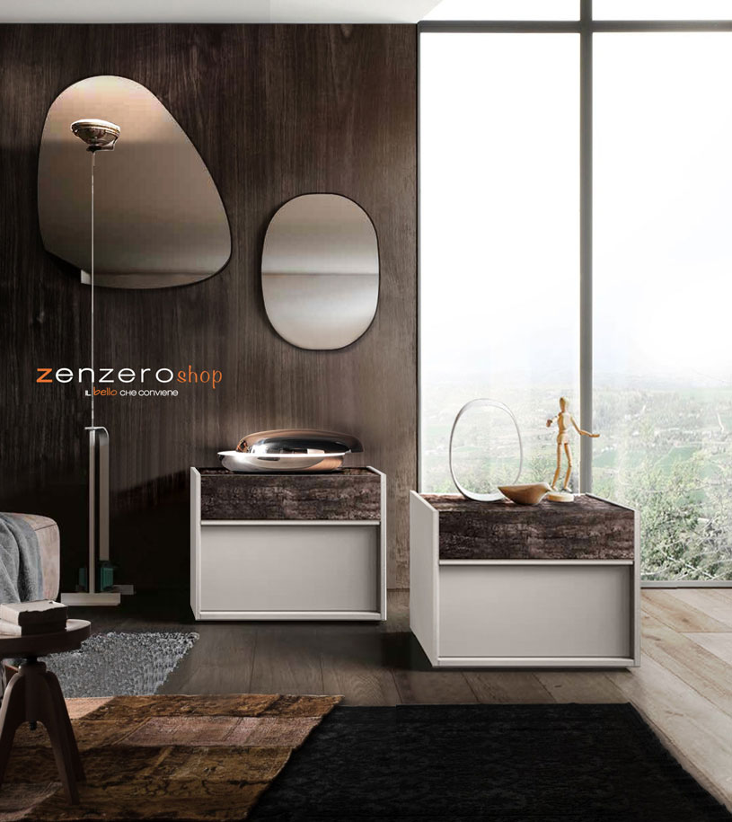 Comodini moderni Bali bicolor in finitura Grigio seta e Legno bruciato