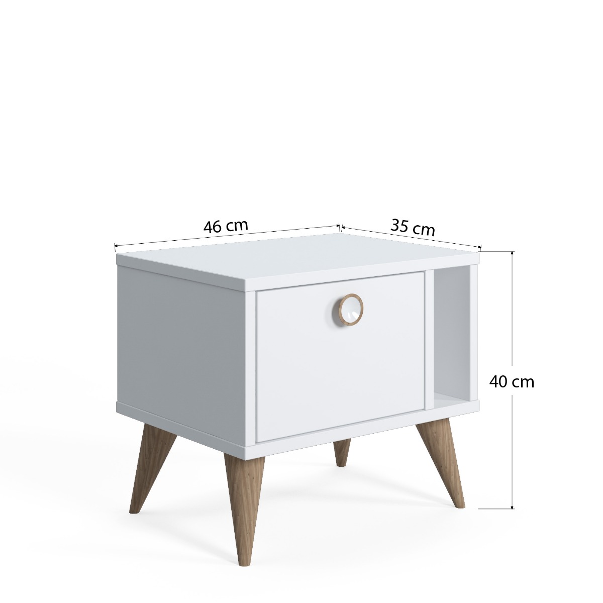 Comodino Ankara bianco con piedini rovere 