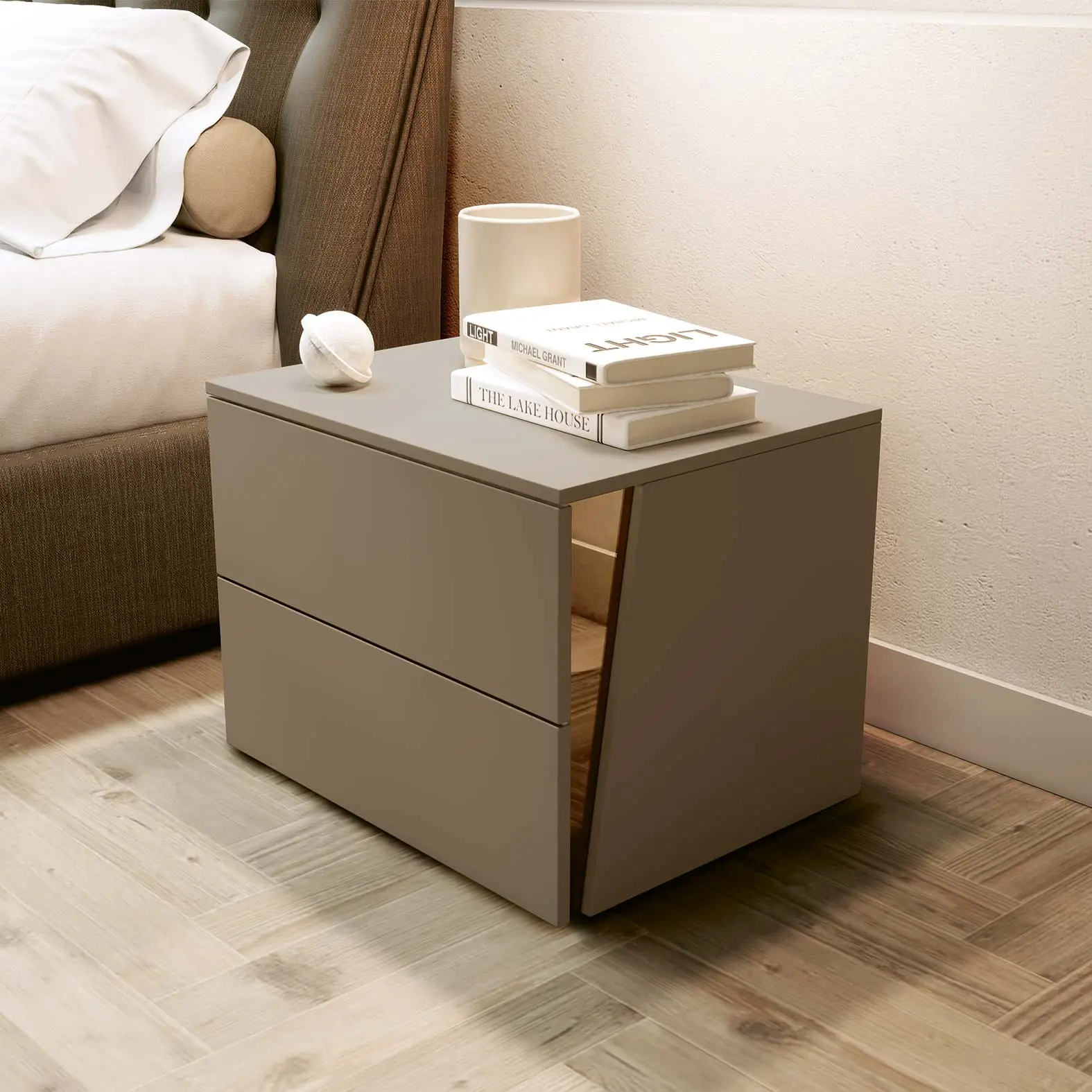 comodino fango con specchio