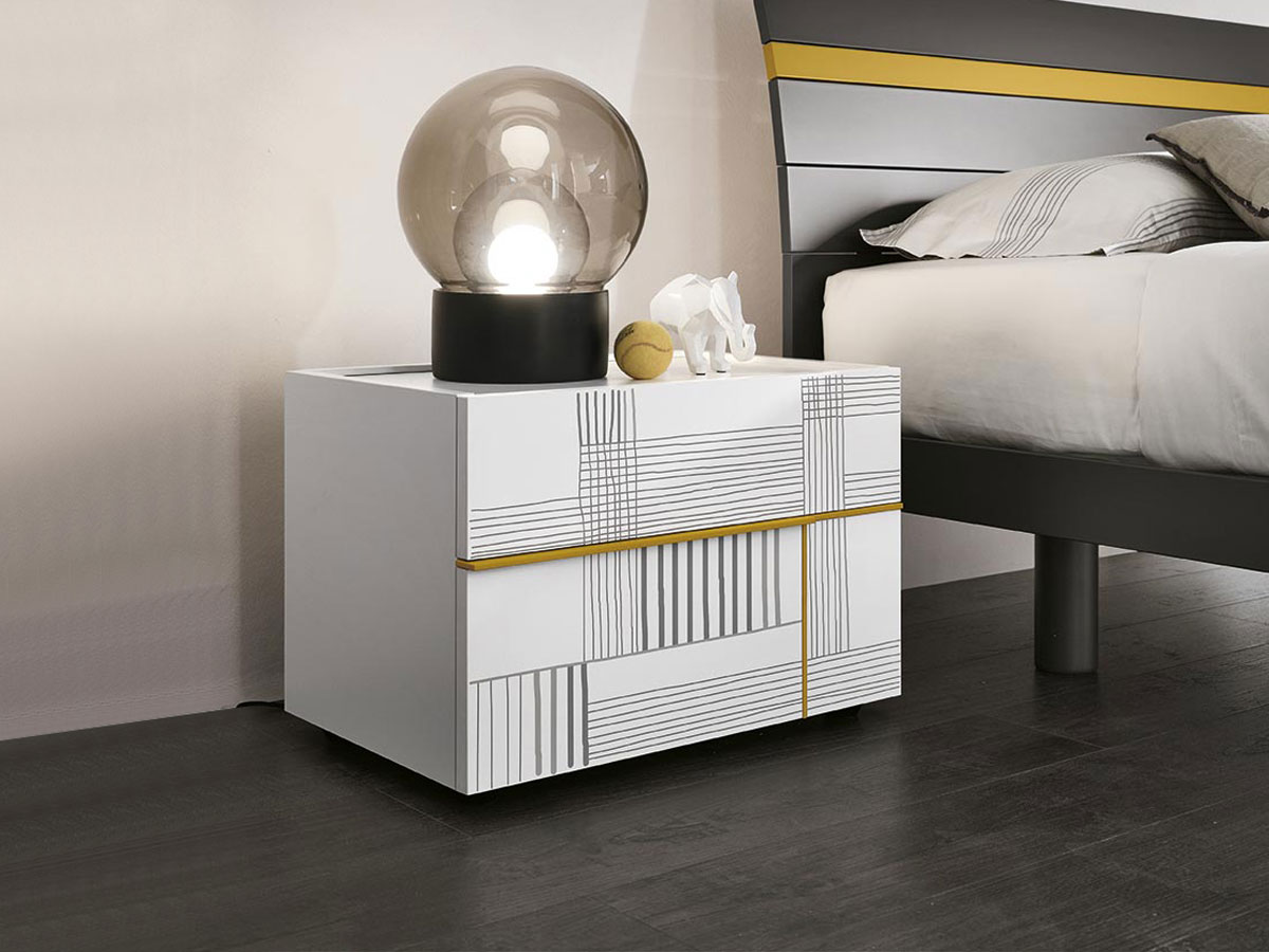 Comodino 2 cassetti per camerette, grafica 733 e Bianco gesso