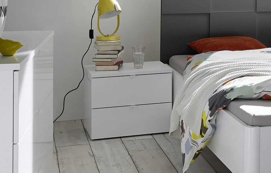 Coppia di comodini moderni 2 cassetti finitura bianco opaco