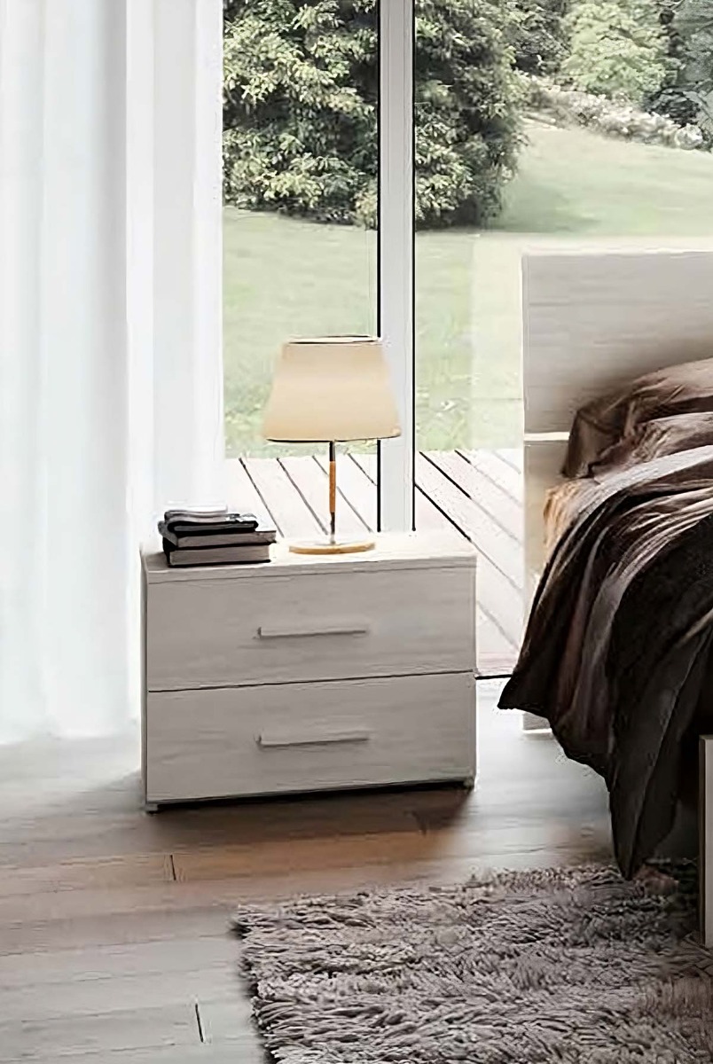 Coppia di Comodini moderni a 2 cassetti con maniglie in Essenza, Olmo Natura