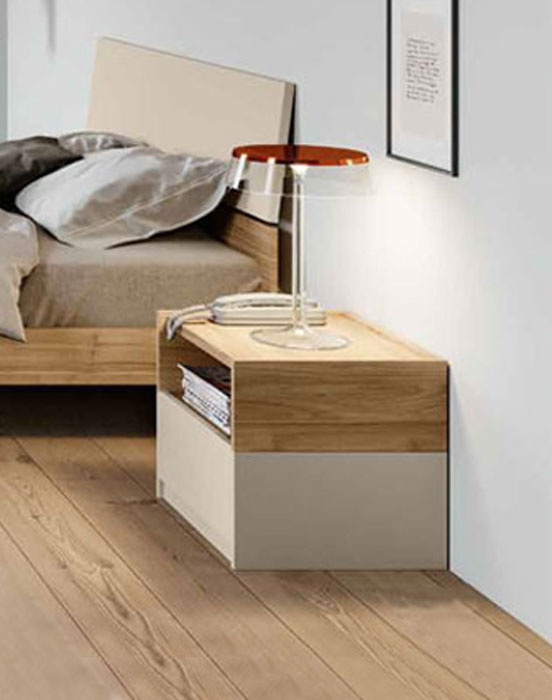 Coppia di Comodini moderni con vano a giorno e 1 cassetto, Noce Biondo e Orzo