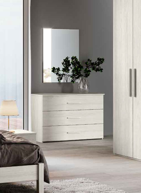 Comò moderno a 3 cassetti con maniglie in Bianco Essenza