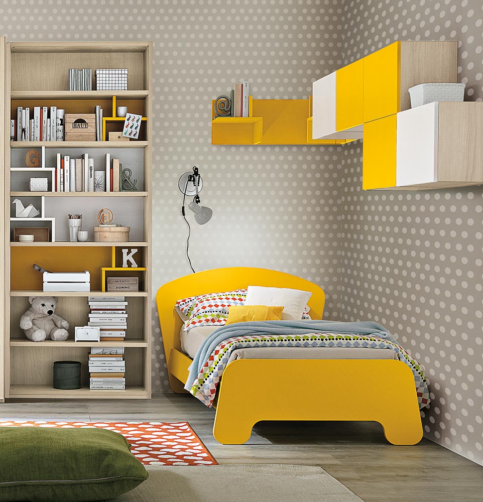 Letto singolo  Eco per camerette in finitura Girasole