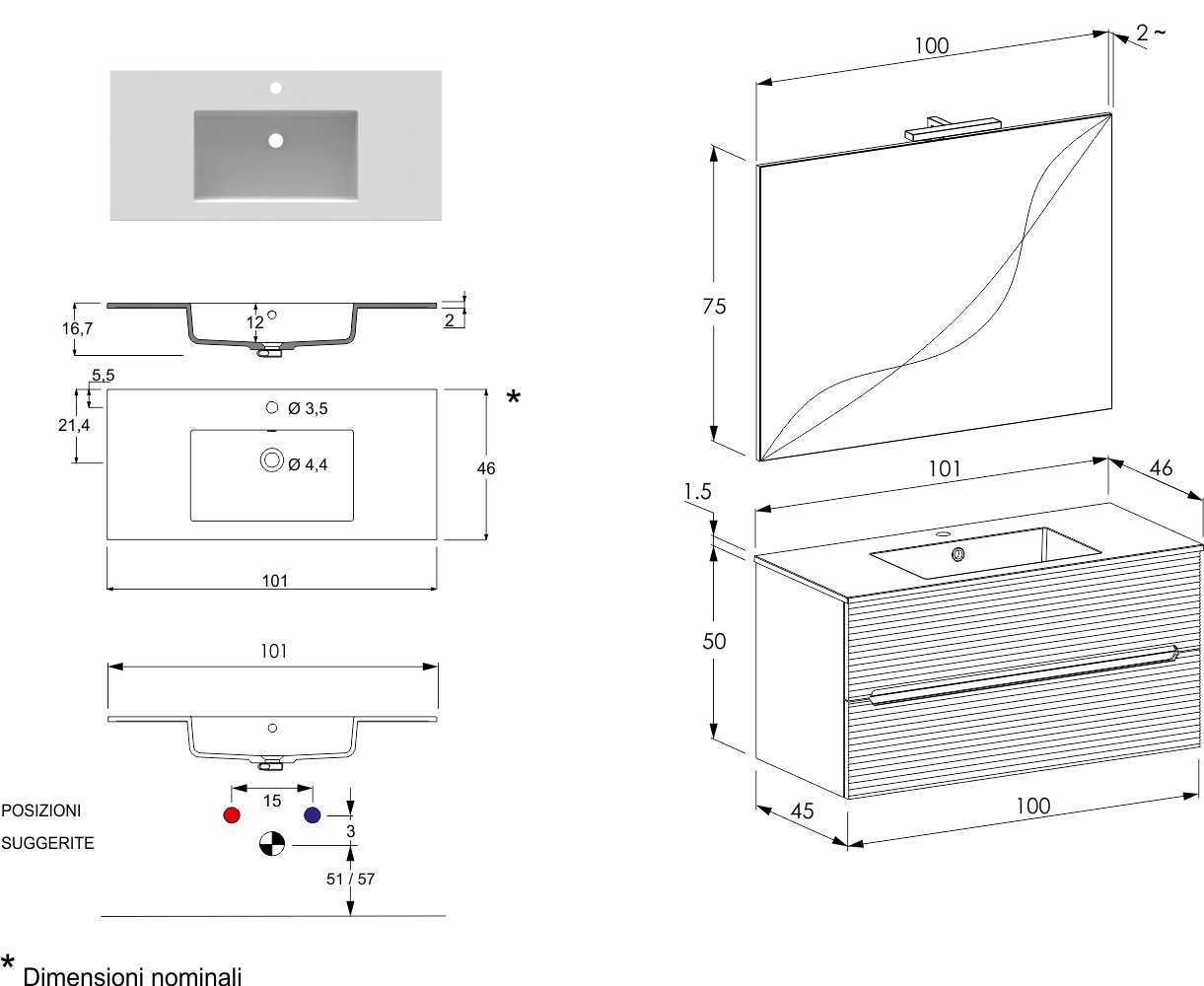 mobile bagno verde rigato