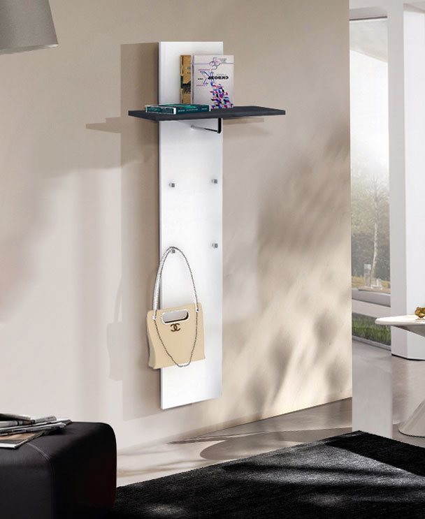 Appendiabiti da ingresso, bianco lucido e ardesia, made in Italy