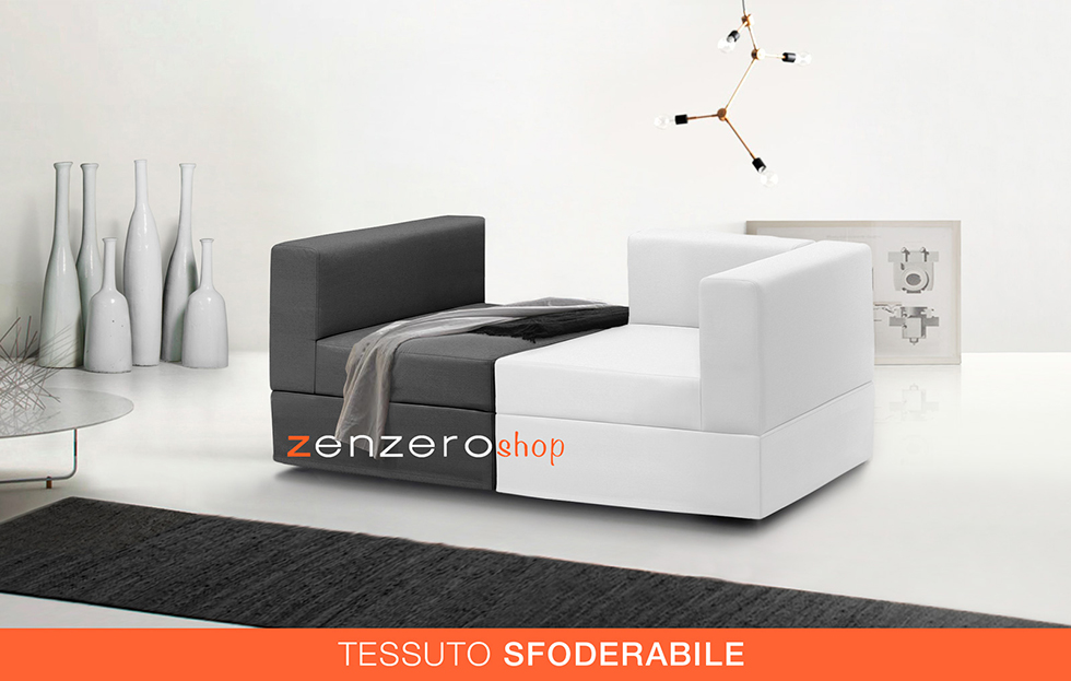 Divano moderno componibile a 2 posti, finitura Nero e Bianco