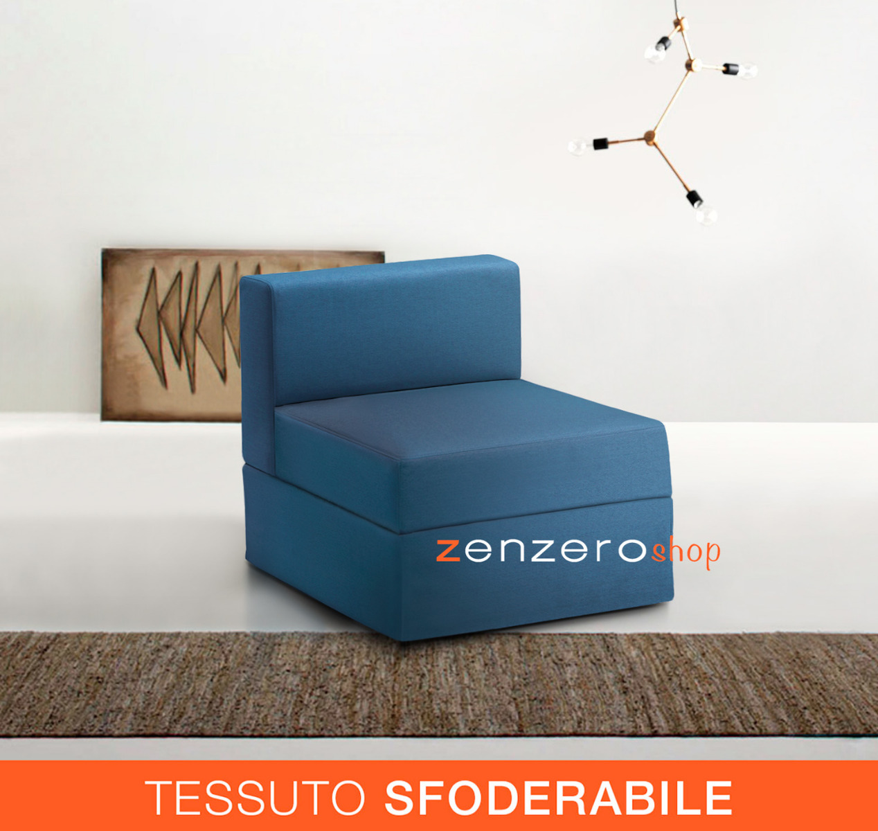 Divanetto singolo per divani componibili, 1 posto, finitura azzurro