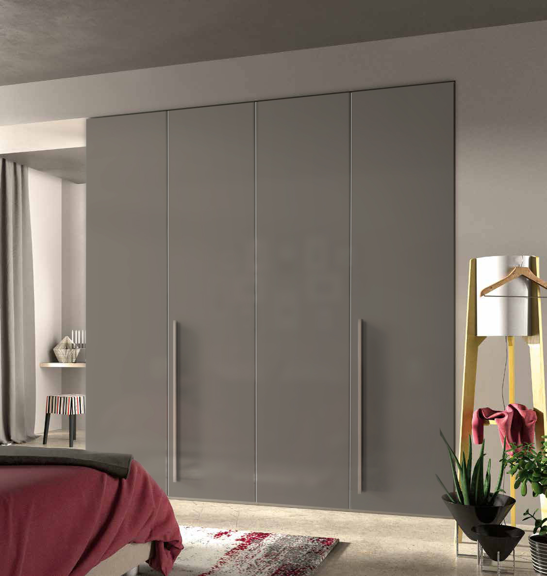 Armadio a 4 ante battenti grigio cenere lucido con ante da 60 cm